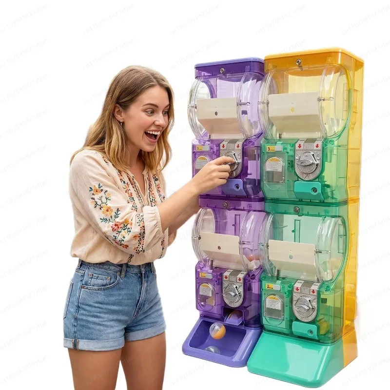 Arcade Vending & Laundry - ตู้กาชาปองสองชั้นสีขาวใส แบบหยอดเหรียญ สำหรับลูกบอลกาชาขนาด 75 มม. เหมาะสำหรับร้านเกมอาร์เคด