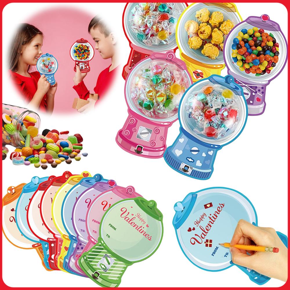 Bubble Gum Machine - การ์ดใส่ขนมวาเลนไทน์แบบแพ็ค 18/36 ชิ้น ลายเครื่องทำหมากฝรั่ง DIY การ์ดขนมวาเลนไทน์สำหรับเด็กชายและเด็กหญิง